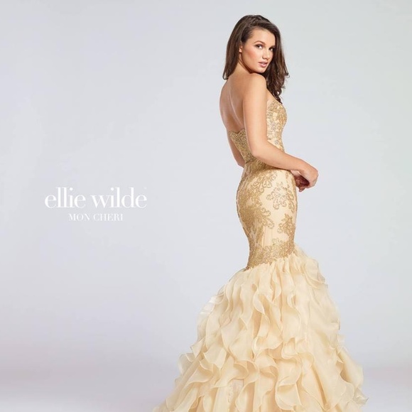 Ellie Wilde Prom Dress gold champagne mermaid - Picture 2 of 4